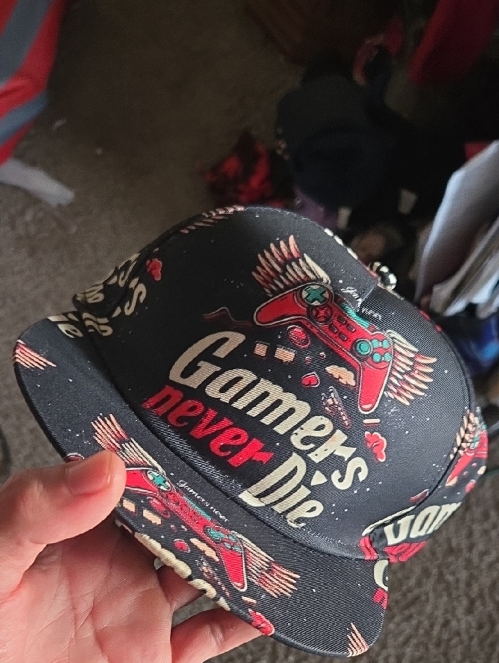 Gamers Never Die Black Graphic Snapback Hat